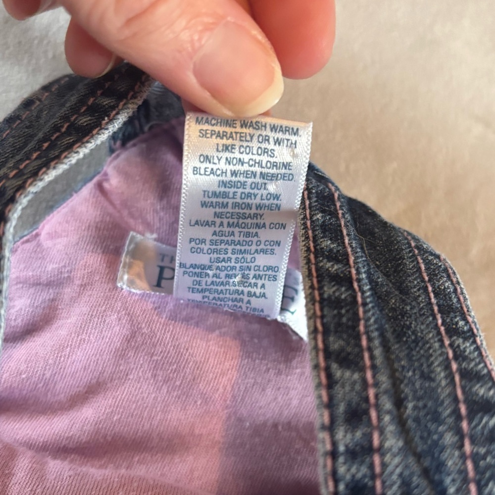 Early 2000s The Children’s Place 3-6M Denim Overall Dress Pink Plaid Ruffle - Picture 6 of 7